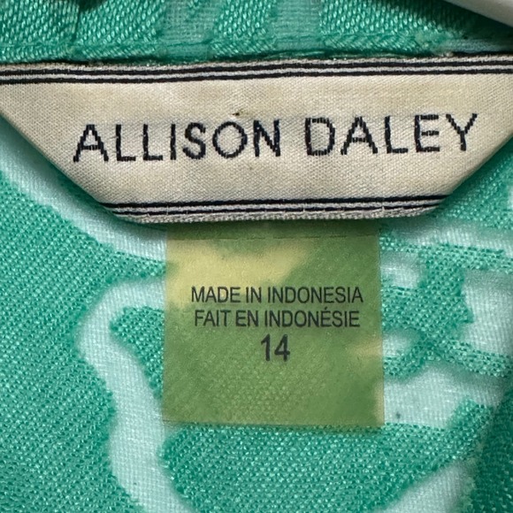 Allison Daley Green Floral Burnout Pattern Sheer 3/4 Sleeve Button Up Shirt 14 - Picture 3 of 5